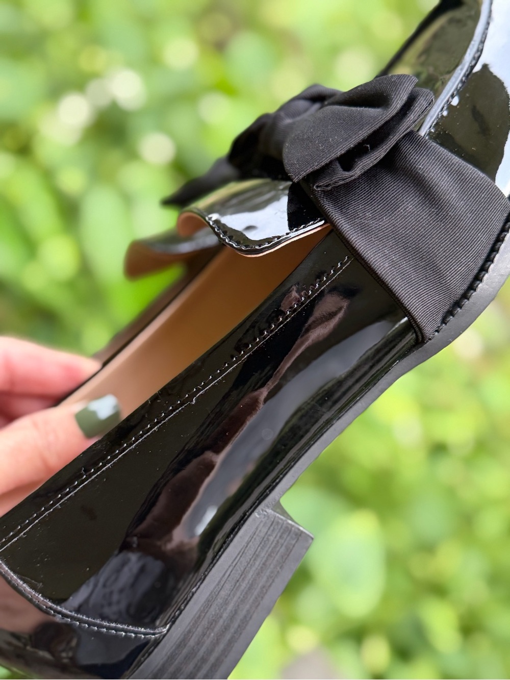Bandolino Black Patent Loafers with Bow Accent - Picture 2 of 14